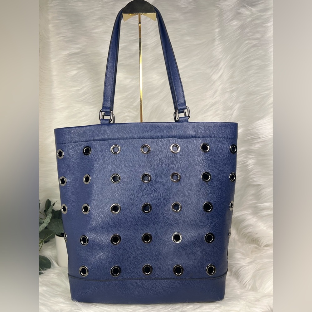 Neiman Marcus Navy Blue Grommet Shoulder Bag